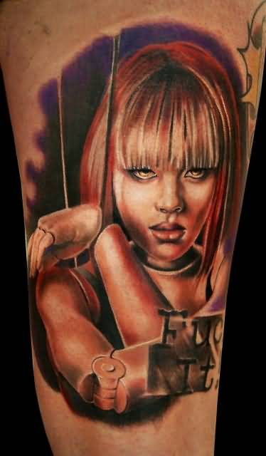 Realistic 3D Marionette Girl Doll Tattoo Design For Sleeve