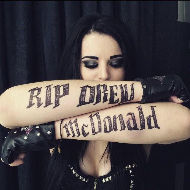 Rip Drew Mcdonald Lettering Tattoo On WWE Paige Both Arm