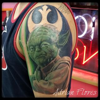 Star Wars Yoda Tattoo On Left Shoulder