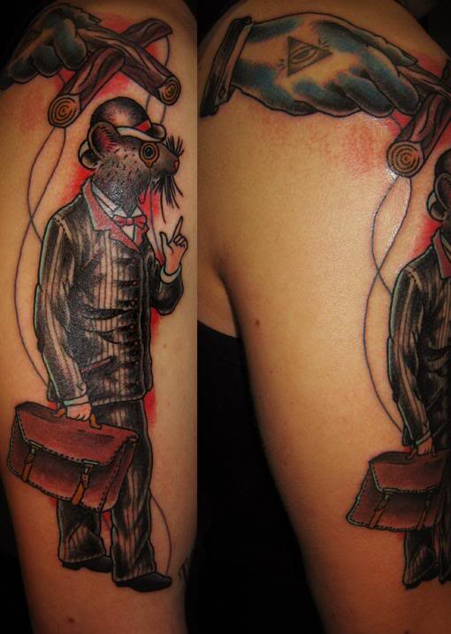 Traditional Marionette Gentleman Rat Tattoo Design For Sleeve