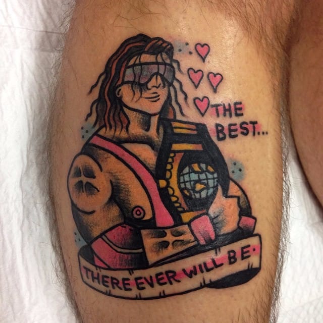 WWE Bret Hart With Banner Tattoo Design.