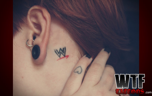 WWE Logo Tattoo On Girl Left Behind The Ear