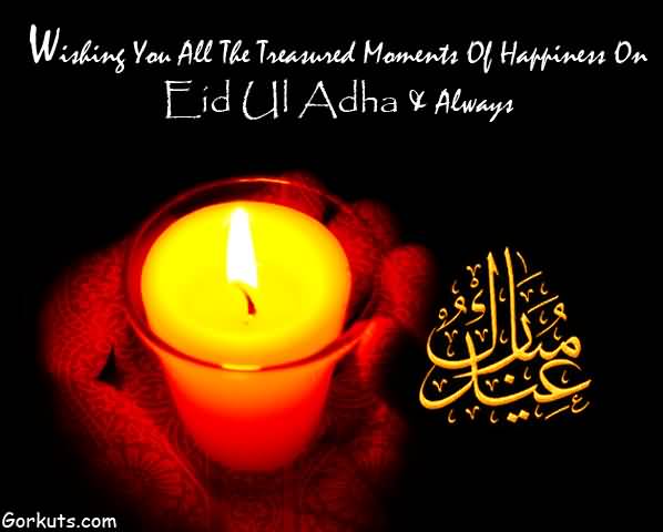 Wishing You All The Treasured Moments Of Happiness On Eid al-Adha & Always Lighting Candle Animated Picture