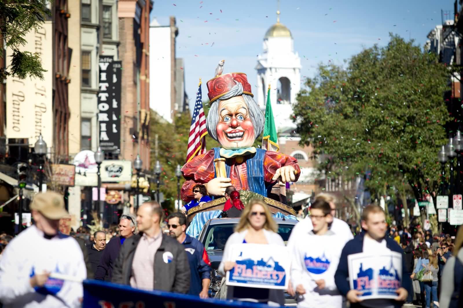 A Christopher Columbus Float Rolled Down Hanover Street During Columbus Day Parade
