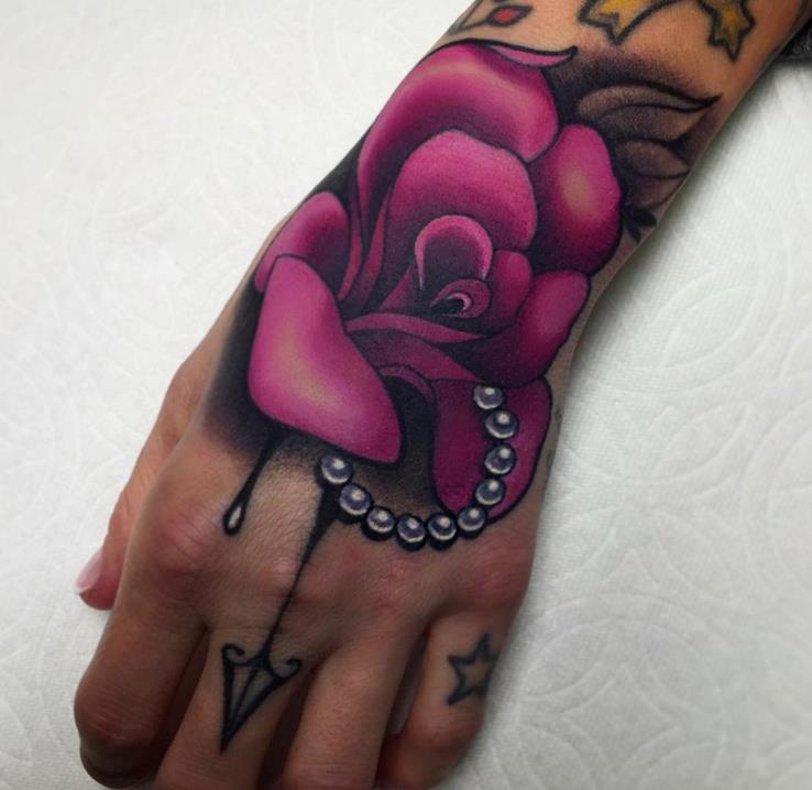 Amazing Rose Tattoo On Left Hand