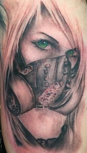 Beautiful Girl With Gas Mask Tattoo
