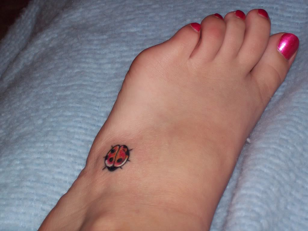 Beautiful Ladybug Tattoo On Girl Left Foot