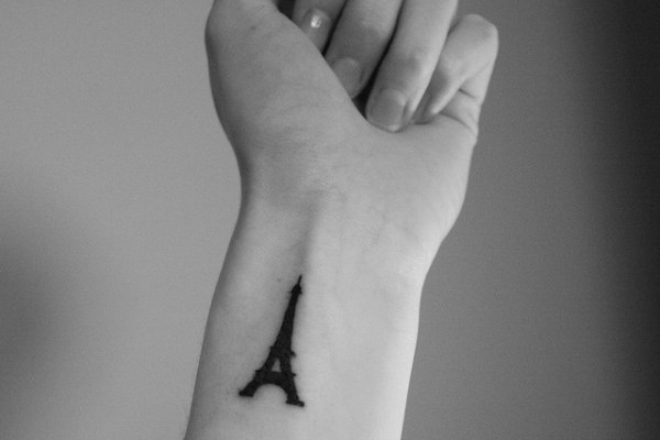 Black Eiffel Tower Tattoo On Left Wrist