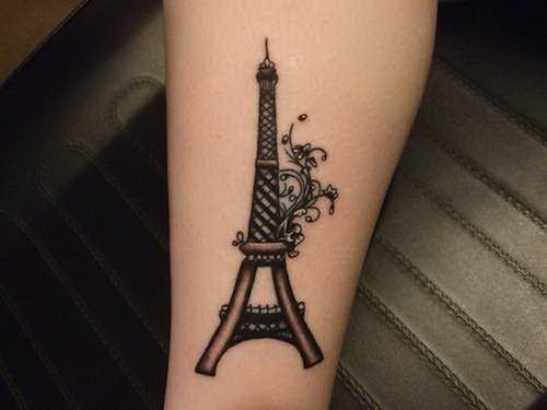 Black and Grey Eiffel Tower Tattoo