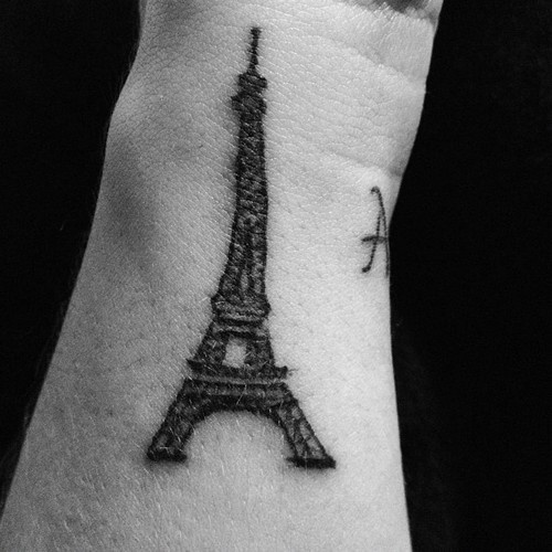 Black and Grey Ink Eiffel Tower Tattoo