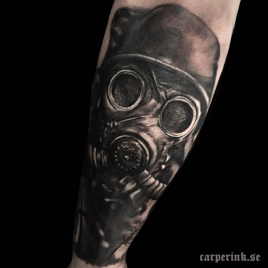 Carper Ink Gas Mask Tattoo On Sleeve