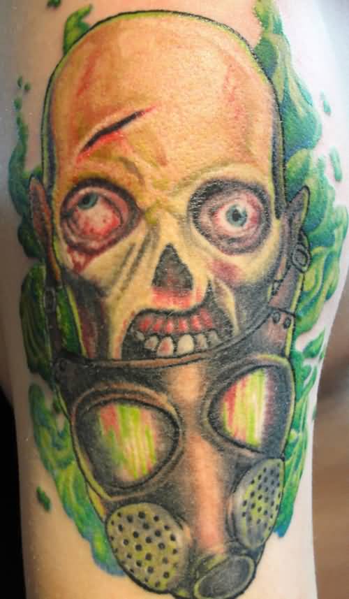 Color Ink Zombie Gas Mask Tattoo