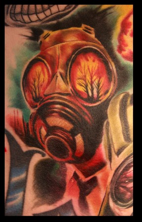Colored Zombie Gas Mask Tattoo