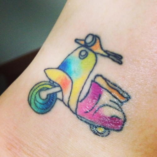 Colorful Vespa Scooter Tattoo
