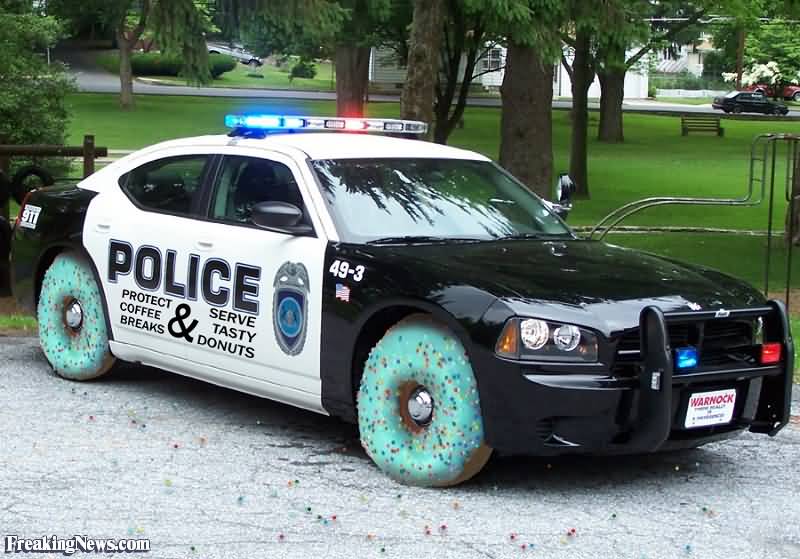 Cops Car With Doughnut Wheels Happy National Doughnut Day