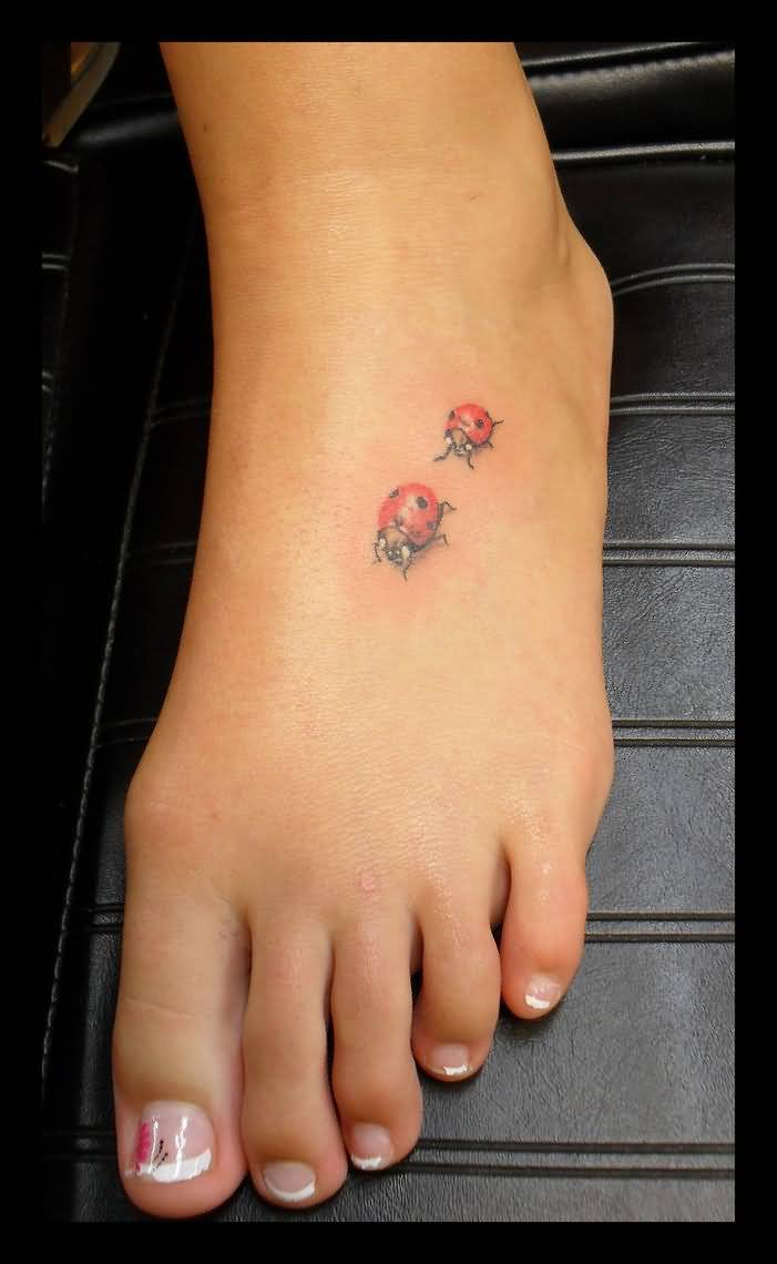 Cute Ladybug Tattoos On Left Foot