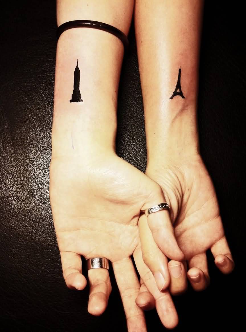 Eiffel Tower Tattoo On Wrist For Couple