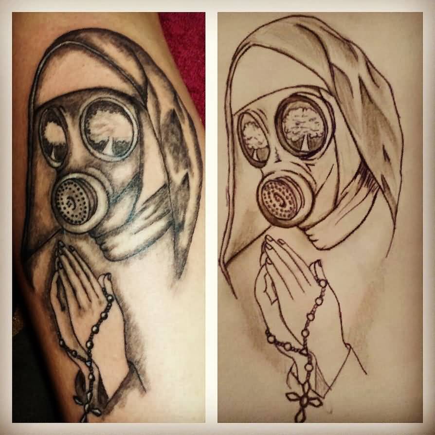 Gas Mask Nun Tattoo by Keiraart