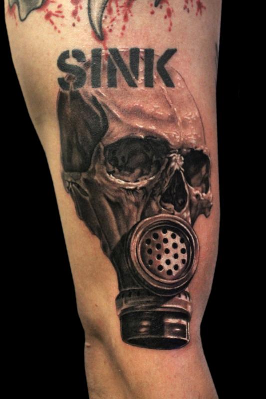 Gas Mask Skull Tattoo On Sleeve