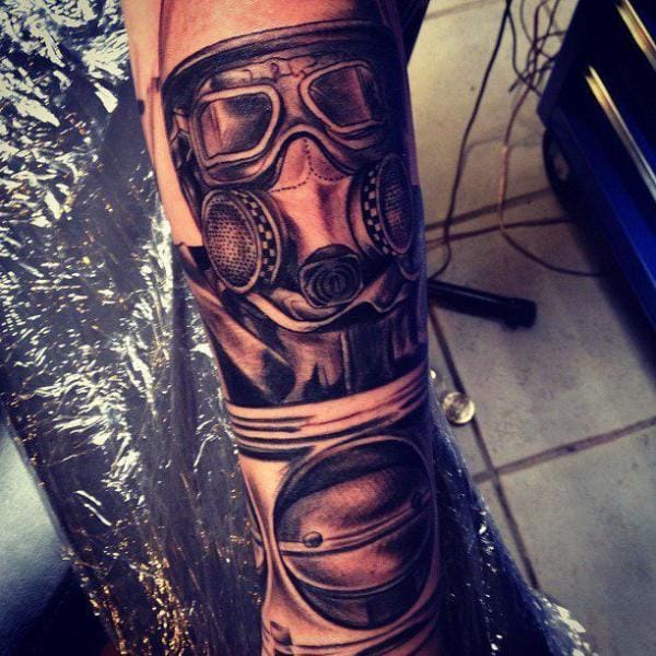 Gas Mask Tattoo On Arm Sleeve by Underworld Tattoos