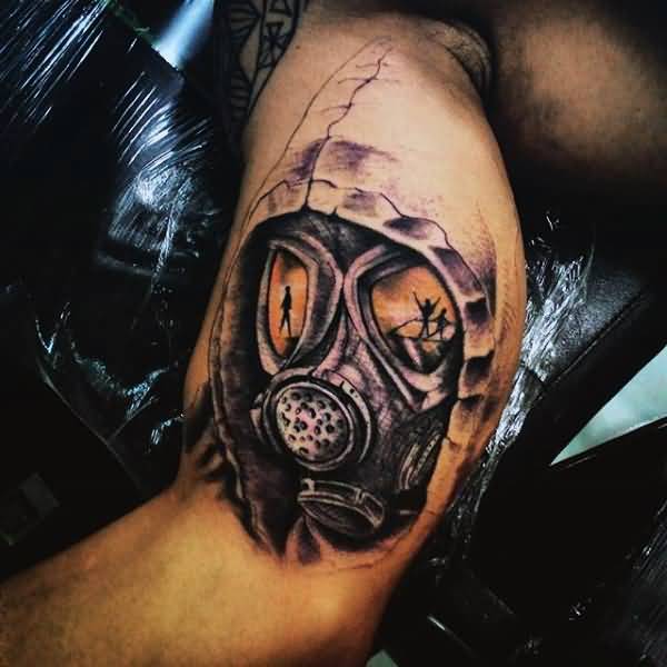 Gas Mask Tattoo On Inner Bicep