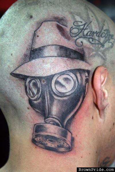 Gas Mask Tattoo On Man Head