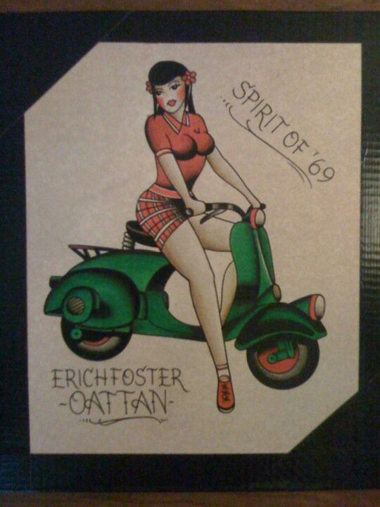 Girl On Green Scooter Tattoo Design