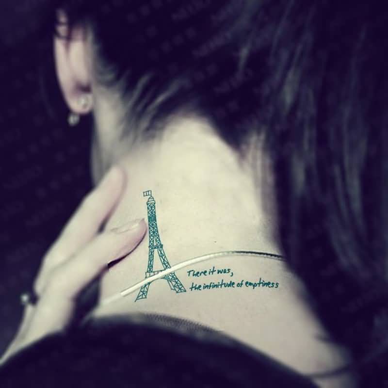Girl Showing Her Eiffel Tower Tattoo On Nape