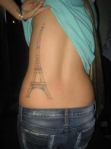Girl Side Rib Eiffel Tower Tattoo