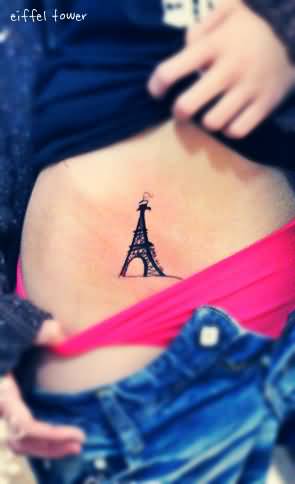 Girl With Eiffel Tower Tattoo On Right Hip