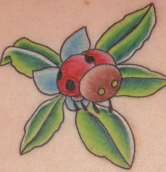 Green Leafs Ladybug Tattoo