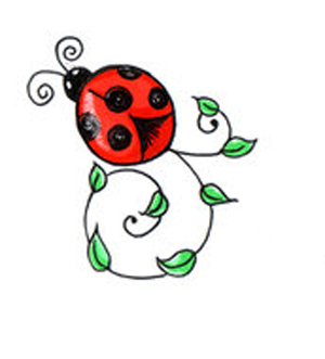 Green Small Leaves And Ladybug Tattoo Design