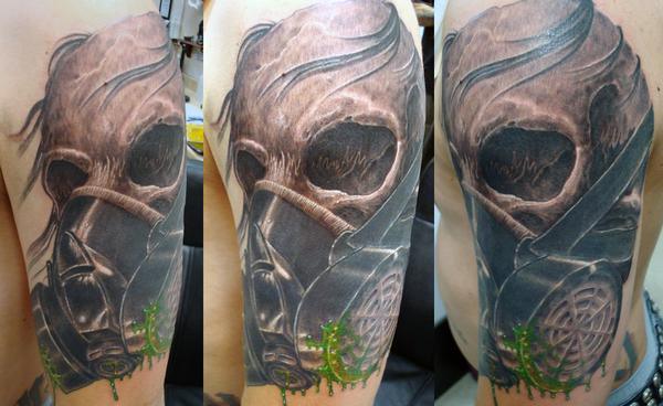 Half Sleeve Zombie Gas Mask Tattoo