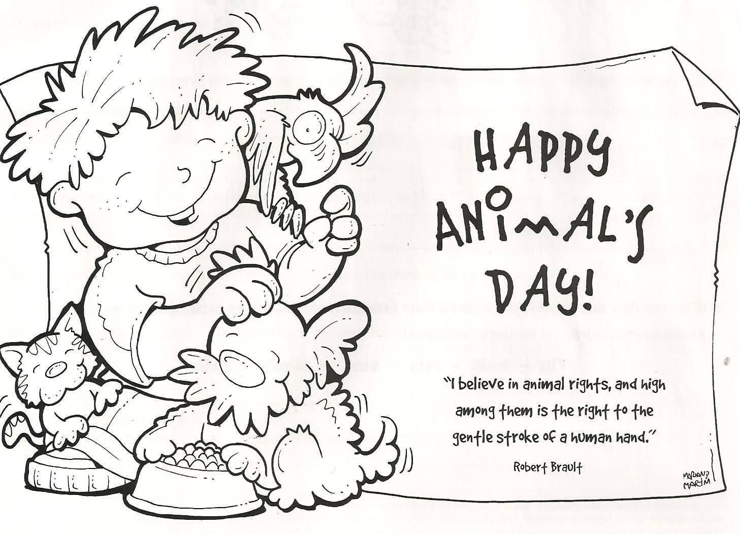 Happy Animal Day Quote With Coloring Page