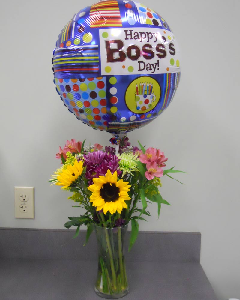 Happy Boss's Day Balloon And Flowers For You