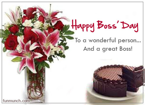 Happy Boss's Day To A Wonderful Person And A Great Boss Cake And Flowers Picture