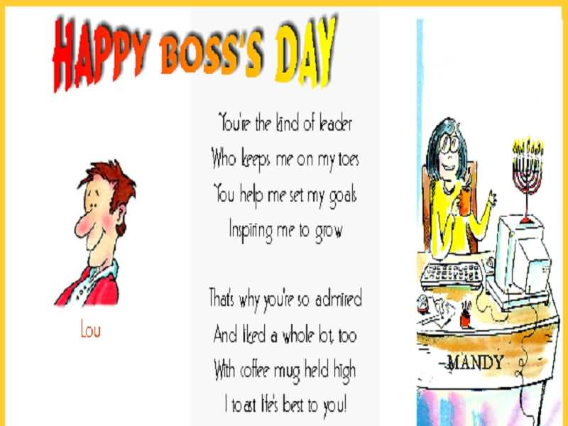 Happy Boss's Day You're The Kind Of Leader Who Keeps Me On My Toes You Help Me Set My Goals Inspiring Me To Grow