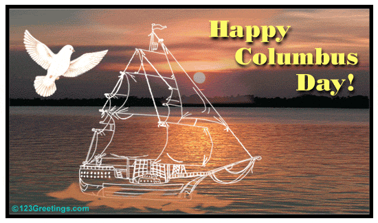 Happy Columbus Day Flying Bird Animated Picture