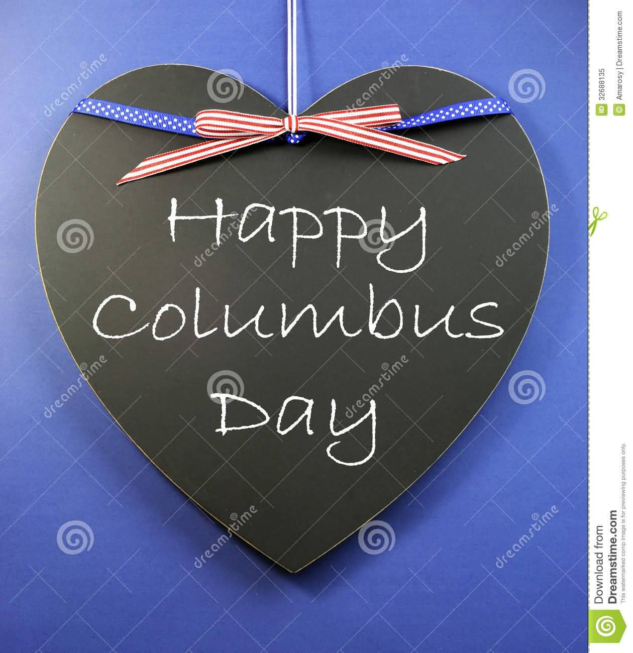 Happy Columbus Day Heart Shape Greeting With American Flag Ribbon Bow