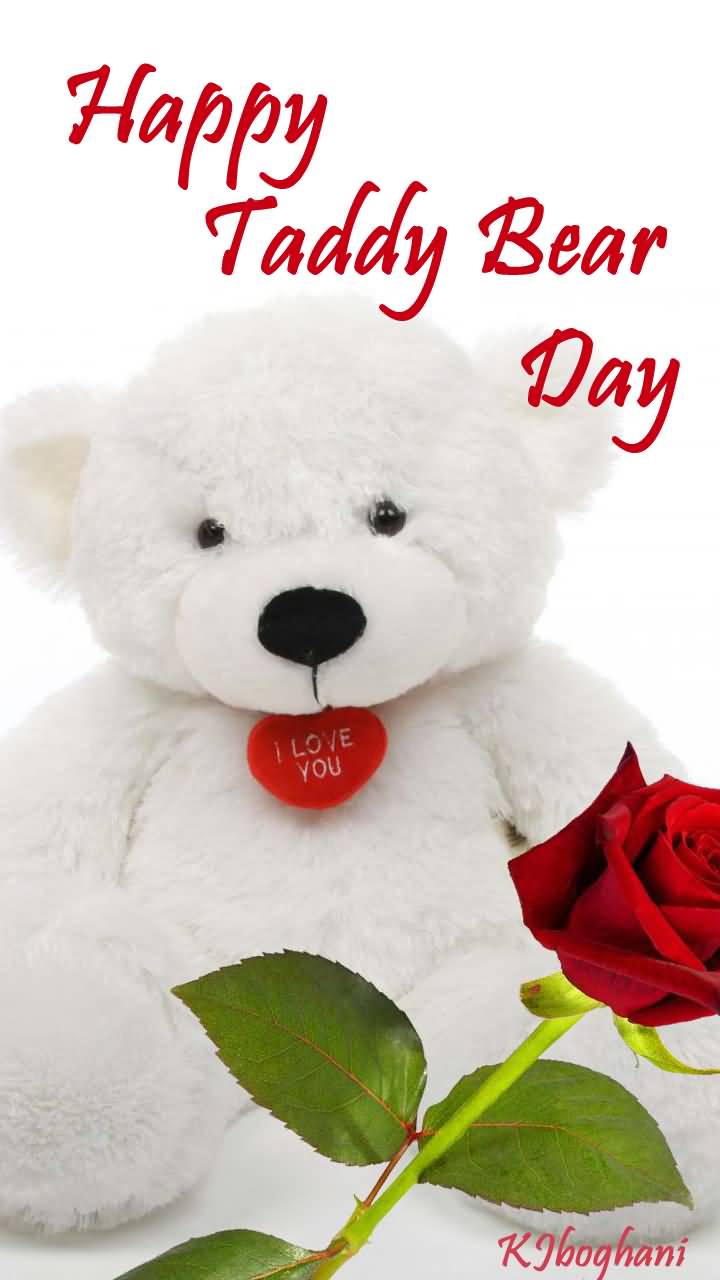 Happy National Teddy Bear Day 2016 Teddy Bear With Rose Flower