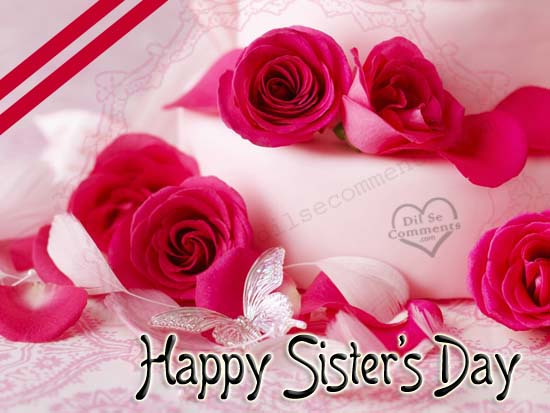 Happy Sister's Day Rose Flowers With Butterfly Picture