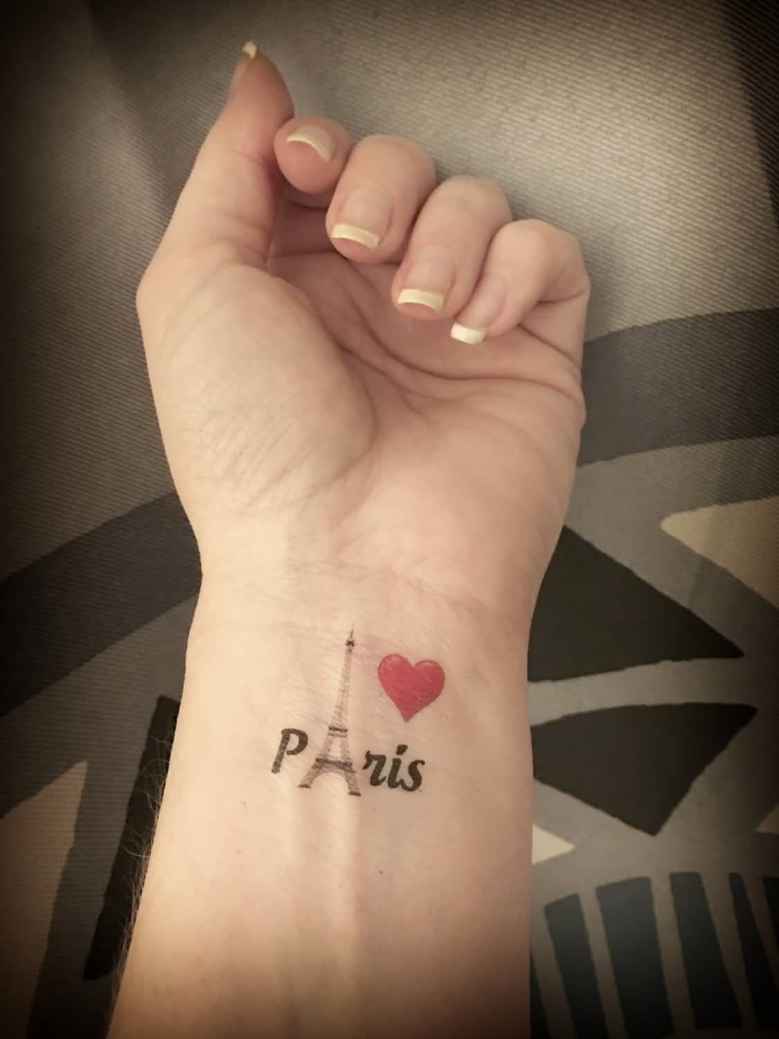 I Love Paris Eiffel Tower Tattoo On Left Wrist