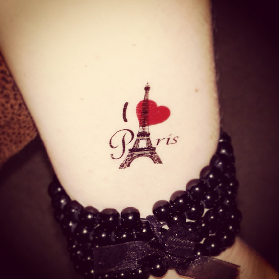 I Love Paris Eiffel Tower Tattoo On Leg