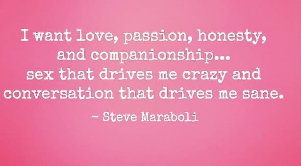 I want love, passion, honesty, and companionship... sex that drives me crazy and conversation that drives me sane  - Steve Maraboli