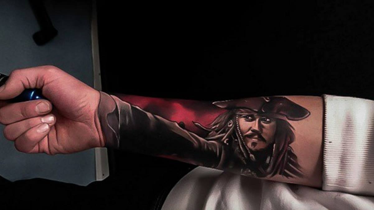 Jack Sparrow Tattoo On Right Forearm by Craig Cardwell