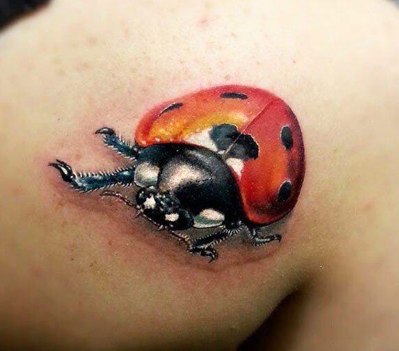 Ladybug Tattoo On Back Shoulder