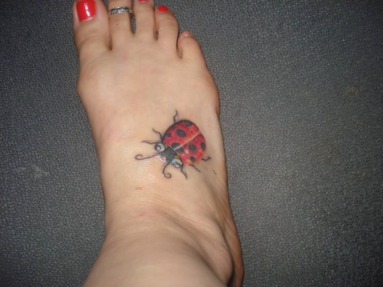 Ladybug Tattoo On Girl Right Foot