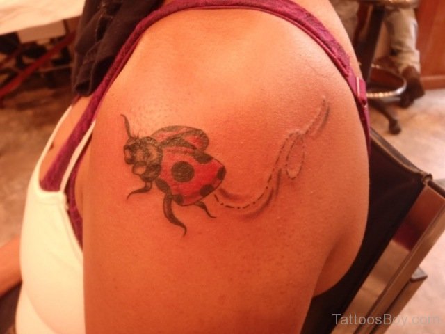 Ladybug Tattoo On Left Shoulder