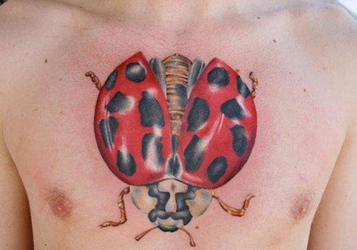 Ladybug Tattoo On Man Chest