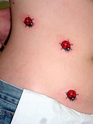 Ladybug Tattoos On Girl Side Rib